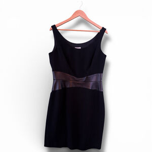 Liz Claiborne Black & Faux Black Leather Dress Size 14